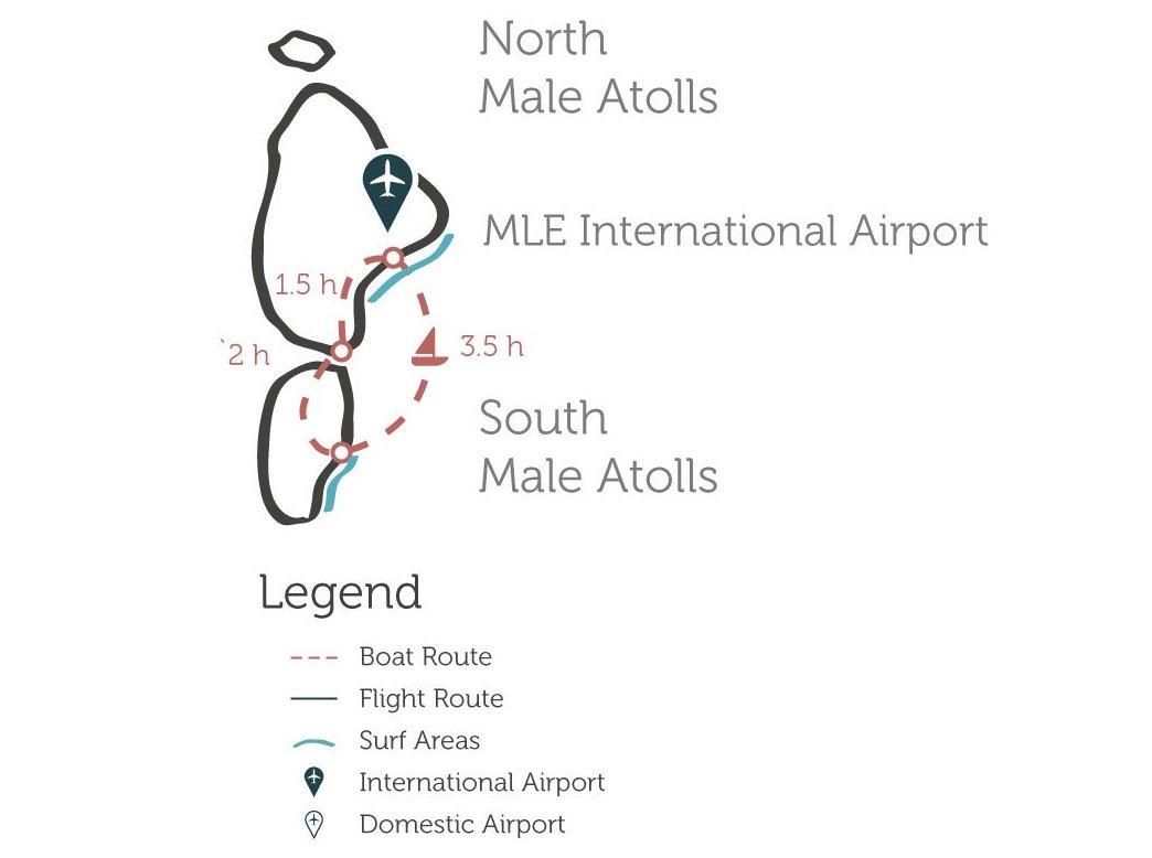 Malé Atolls travel route map