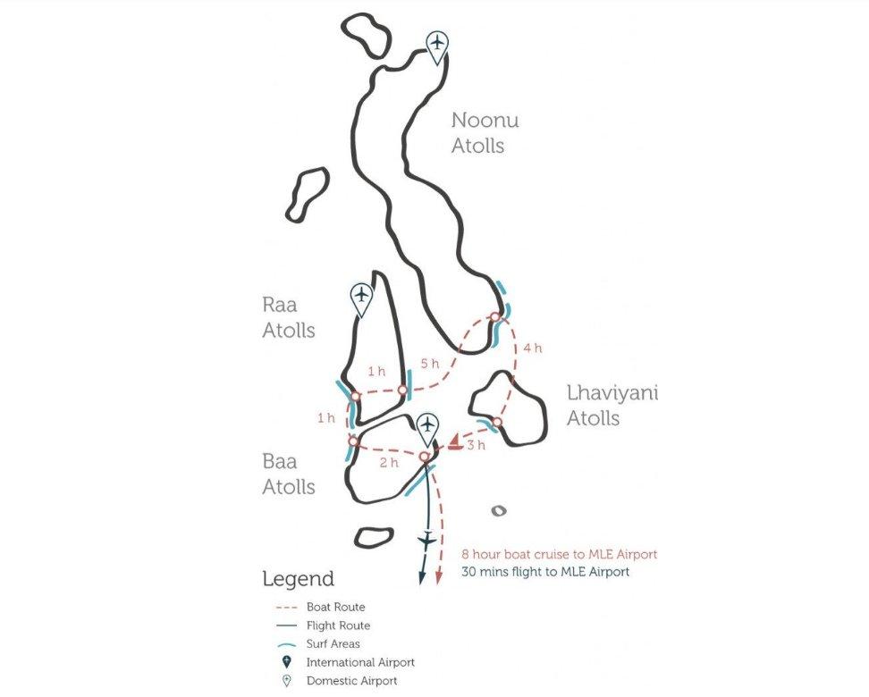 Northern Atolls travel route map